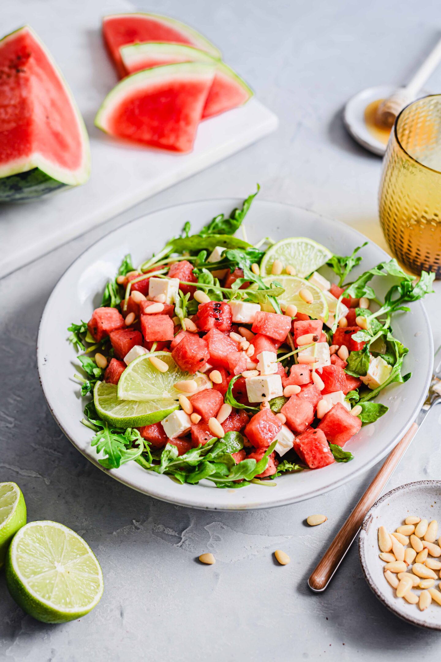 Wassermelonen-Feta-Salat mit Rucola