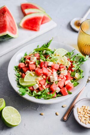 Wassermelonen Feta Salat mit Rucola